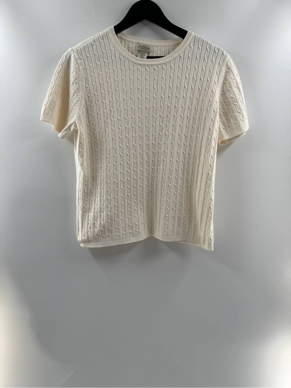 Classic Elements Cream Cable Knit Short Sleeve Sweater Top – Women's XL